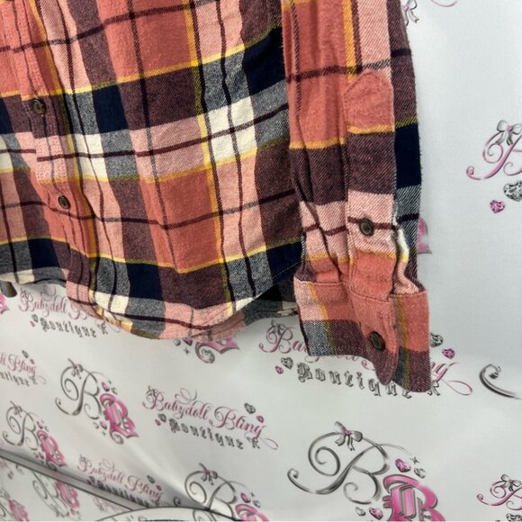 Old Navy button down Plaid Shirt in orange Red, Black, and Yellow - Picture 4 of 12